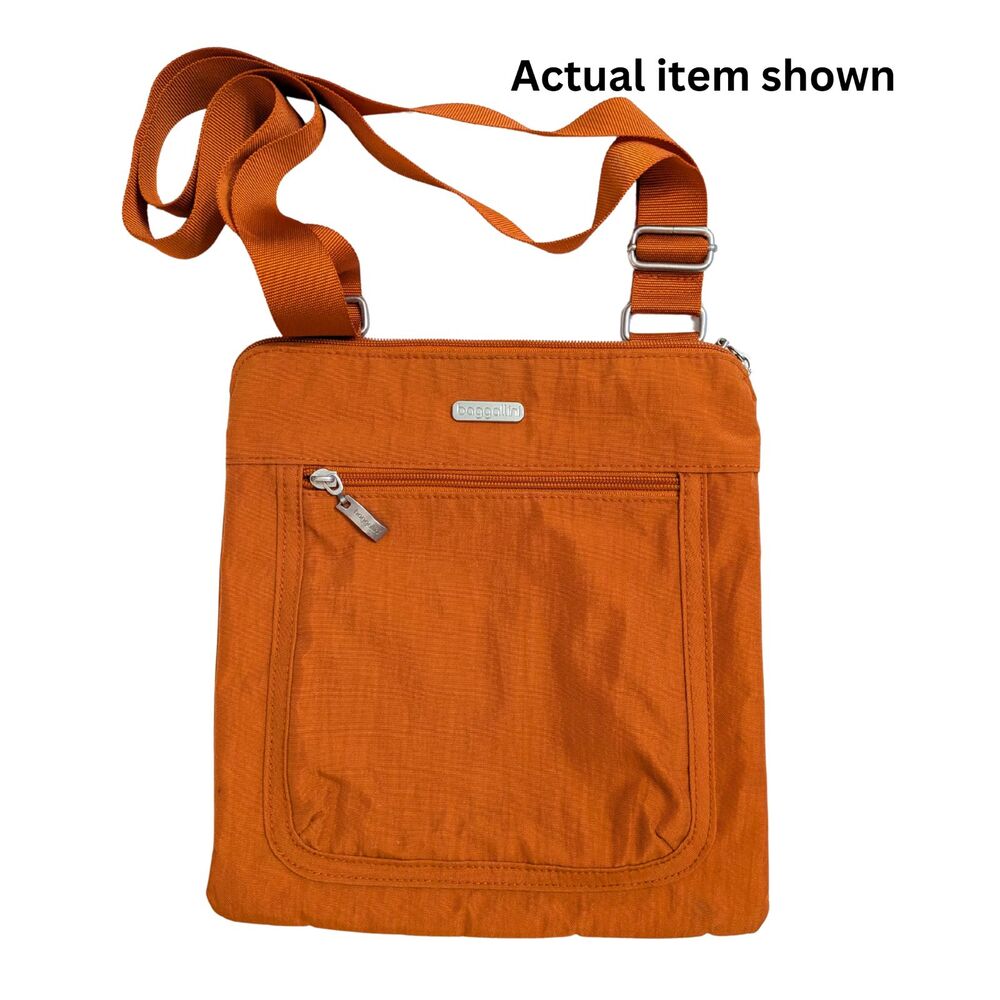 🧡 Baggallini Orange Nylon Crossbody Bag Travel Organizer Purse 10x10 - Picture 2 of 10